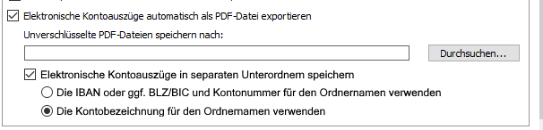 Screenshot der Benutzereinstellungen zum Speichern der ELKA als PDF